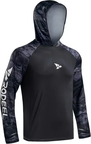 Rodeel Mens Loose-Fit Fishing Hoodie T-Shirt Vented River Bluff Performance Long Sleeve Shirt UPF 50 Sun Protection