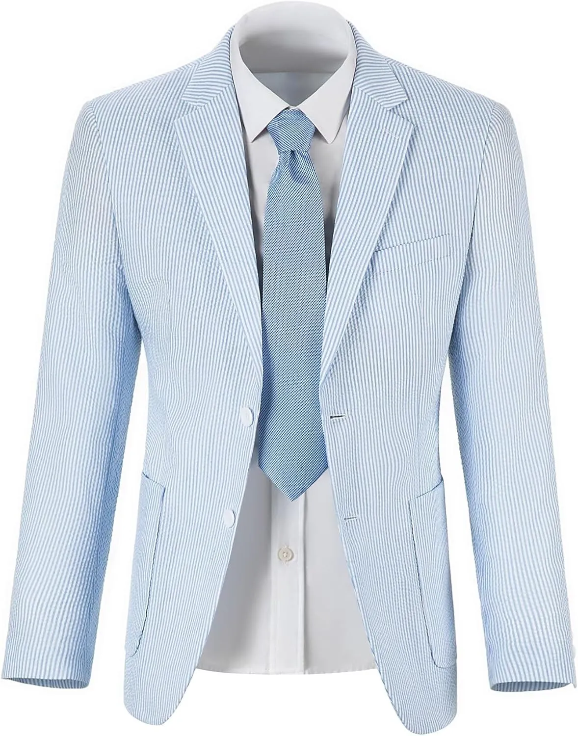 ROZU Boys Seersucker Blazer Lightweight Breathable Jacket Casual Stylish Summer Sport Coat for Wedding Travel