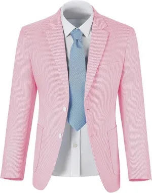 ROZU Boys Seersucker Blazer Lightweight Breathable Jacket Casual Stylish Summer Sport Coat for Wedding Travel