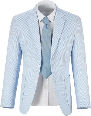 ROZU Boys Seersucker Blazer Lightweight Breathable Jacket Casual Stylish Summer Sport Coat for Wedding Travel