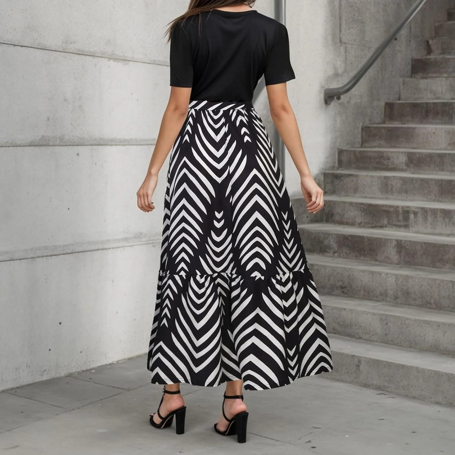 Rvidbe Summer Dresses for Women 2025 Floral Print Wrap Short Sleeve Maxi Dress Casual Patchwork Ruffle Hem A Line Sundress
