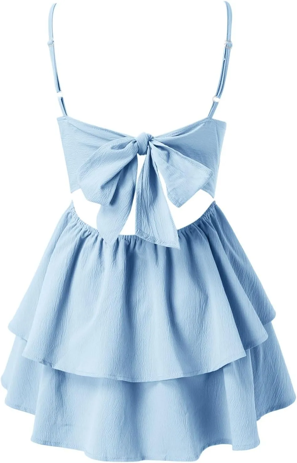 Rvidbe Women's Backless Bow Tie Short Dress 2025 Summer Casual Spaghetti Strap Tiered Ruffle Mini Dresses Party Club Outfit