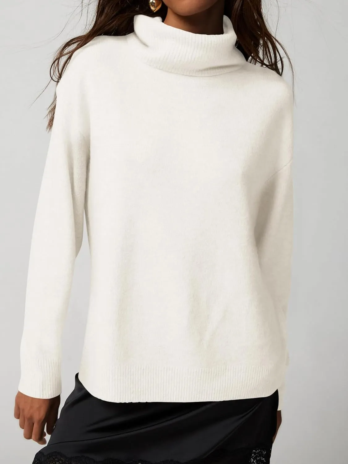Saodimallsu Womens Oversized Turtleneck Sweaters Long Sleeve Soft Knit Casual Tunic Sweater Tops