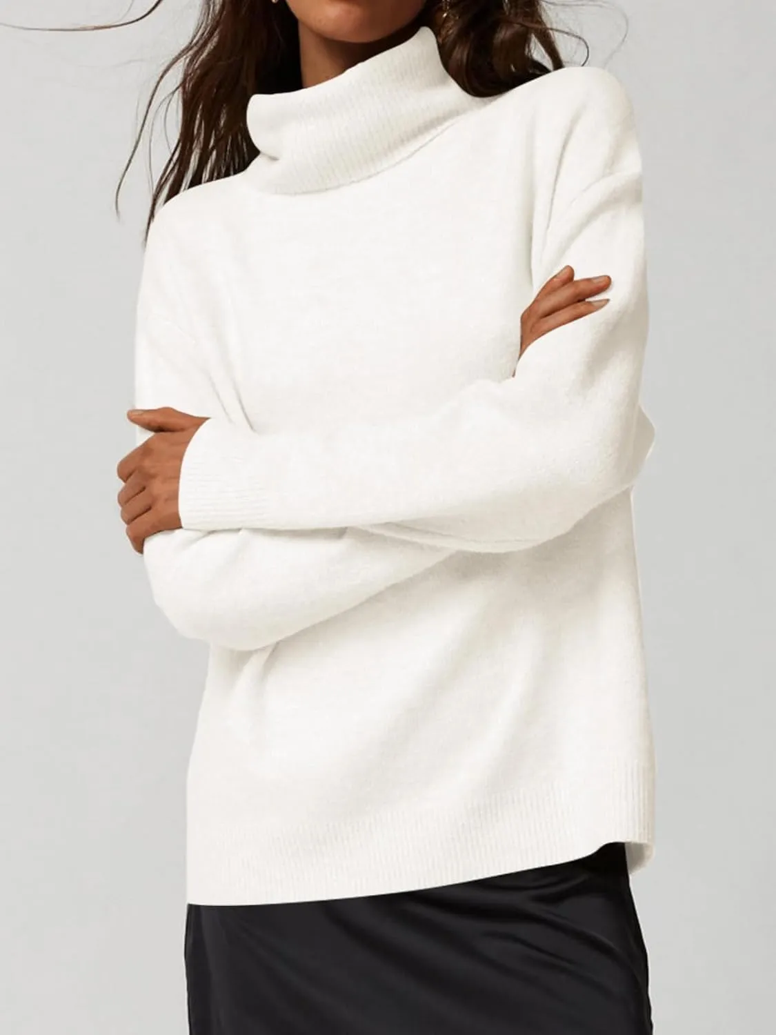 Saodimallsu Womens Oversized Turtleneck Sweaters Long Sleeve Soft Knit Casual Tunic Sweater Tops