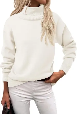 Saodimallsu Womens Oversized Turtleneck Sweaters Long Sleeve Soft Knit Casual Tunic Sweater Tops