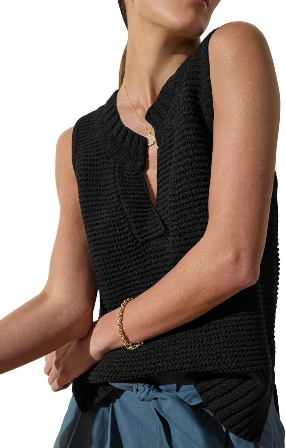 Saodimallsu Womens Sleeveless Sweater Vest Lightweight V Neck Spring Sweater Tank Tops Casual Knit Tunic Cami Shirts