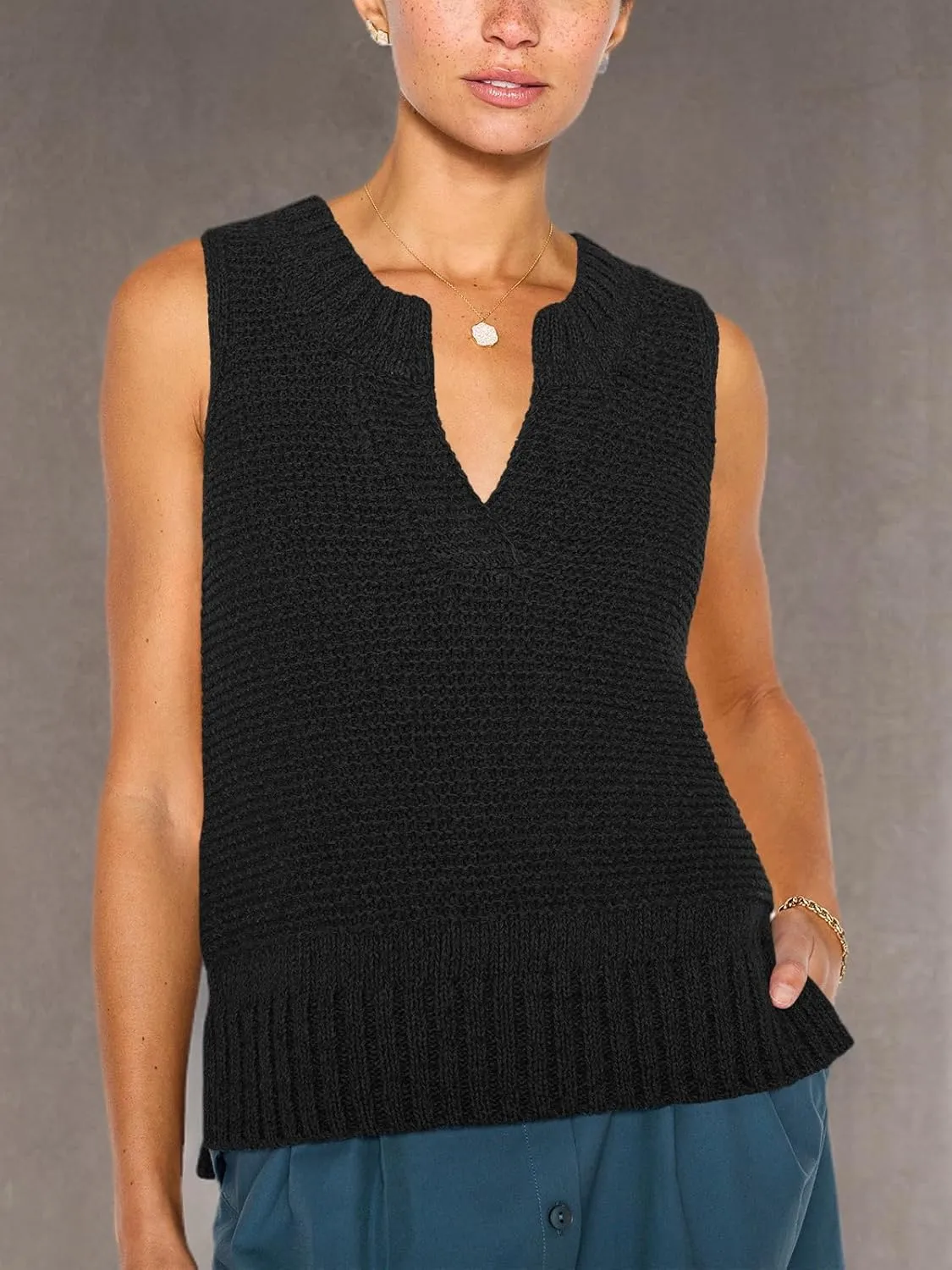Saodimallsu Womens Sleeveless Sweater Vest Lightweight V Neck Spring Sweater Tank Tops Casual Knit Tunic Cami Shirts