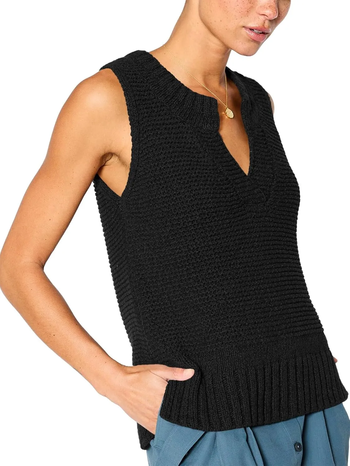 Saodimallsu Womens Sleeveless Sweater Vest Lightweight V Neck Spring Sweater Tank Tops Casual Knit Tunic Cami Shirts