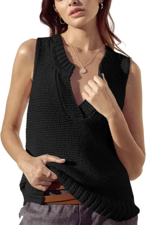 Saodimallsu Womens Sleeveless Sweater Vest Lightweight V Neck Spring Sweater Tank Tops Casual Knit Tunic Cami Shirts