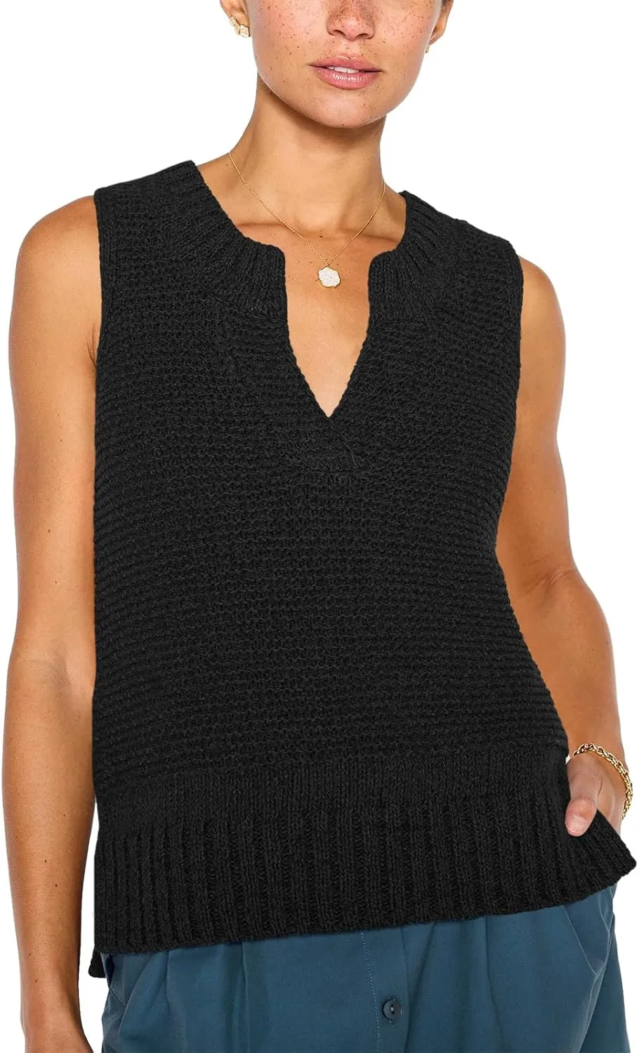Saodimallsu Womens Sleeveless Sweater Vest Lightweight V Neck Spring Sweater Tank Tops Casual Knit Tunic Cami Shirts