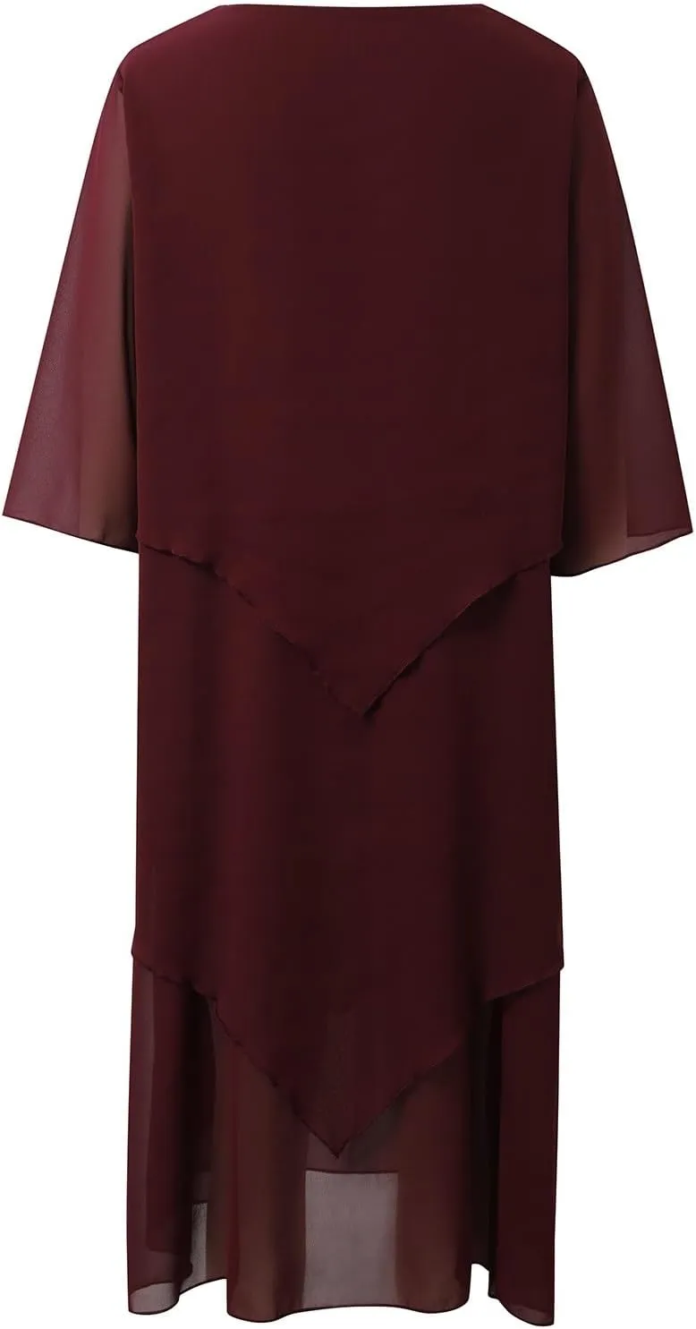 Semi Formal Dresses for Women Plus Size Casual Half Sleeve Flowy Midi Funeral Dress Wedding Spring Country Concert Outfits
