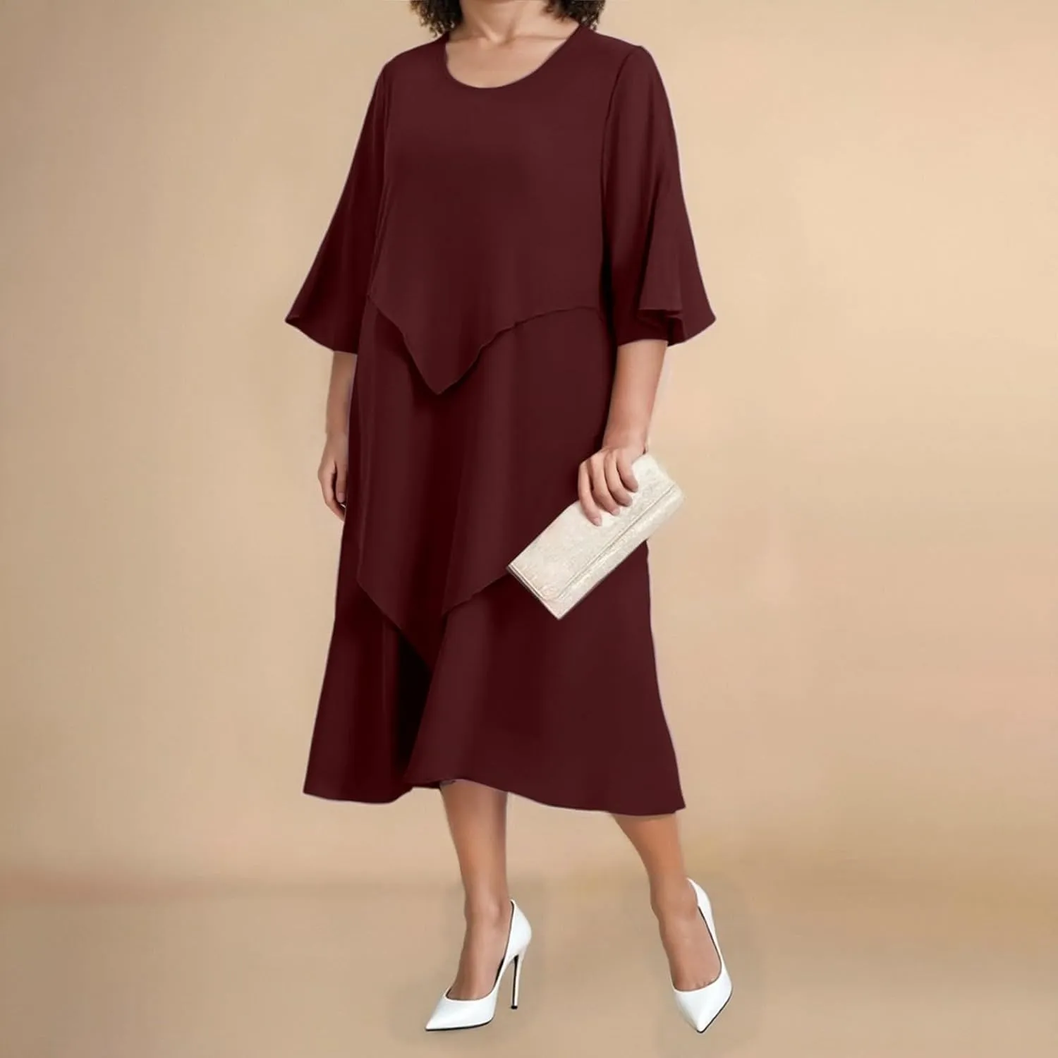 Semi Formal Dresses for Women Plus Size Casual Half Sleeve Flowy Midi Funeral Dress Wedding Spring Country Concert Outfits