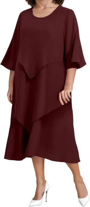 Semi Formal Dresses for Women Plus Size Casual Half Sleeve Flowy Midi Funeral Dress Wedding Spring Country Concert Outfits
