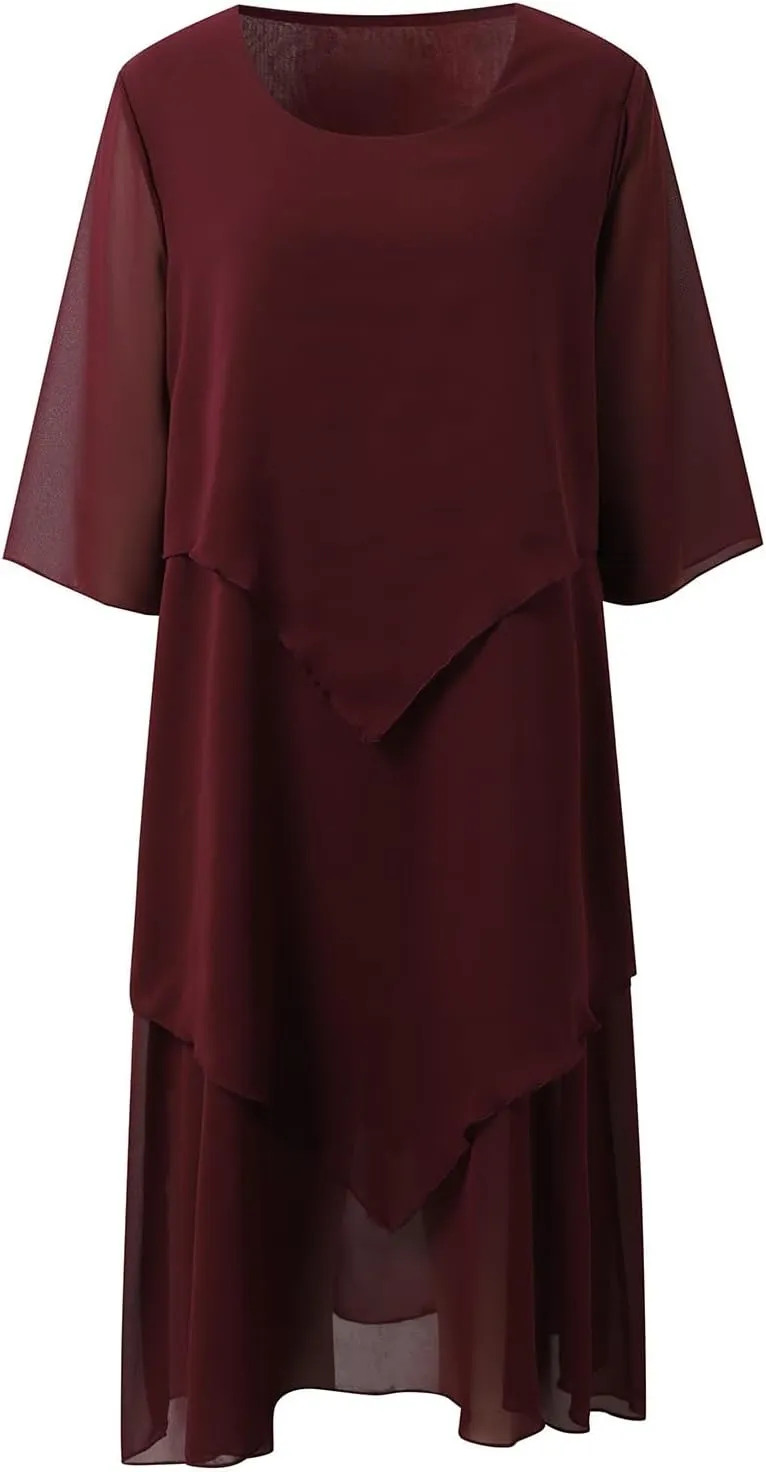 Semi Formal Dresses for Women Plus Size Casual Half Sleeve Flowy Midi Funeral Dress Wedding Spring Country Concert Outfits