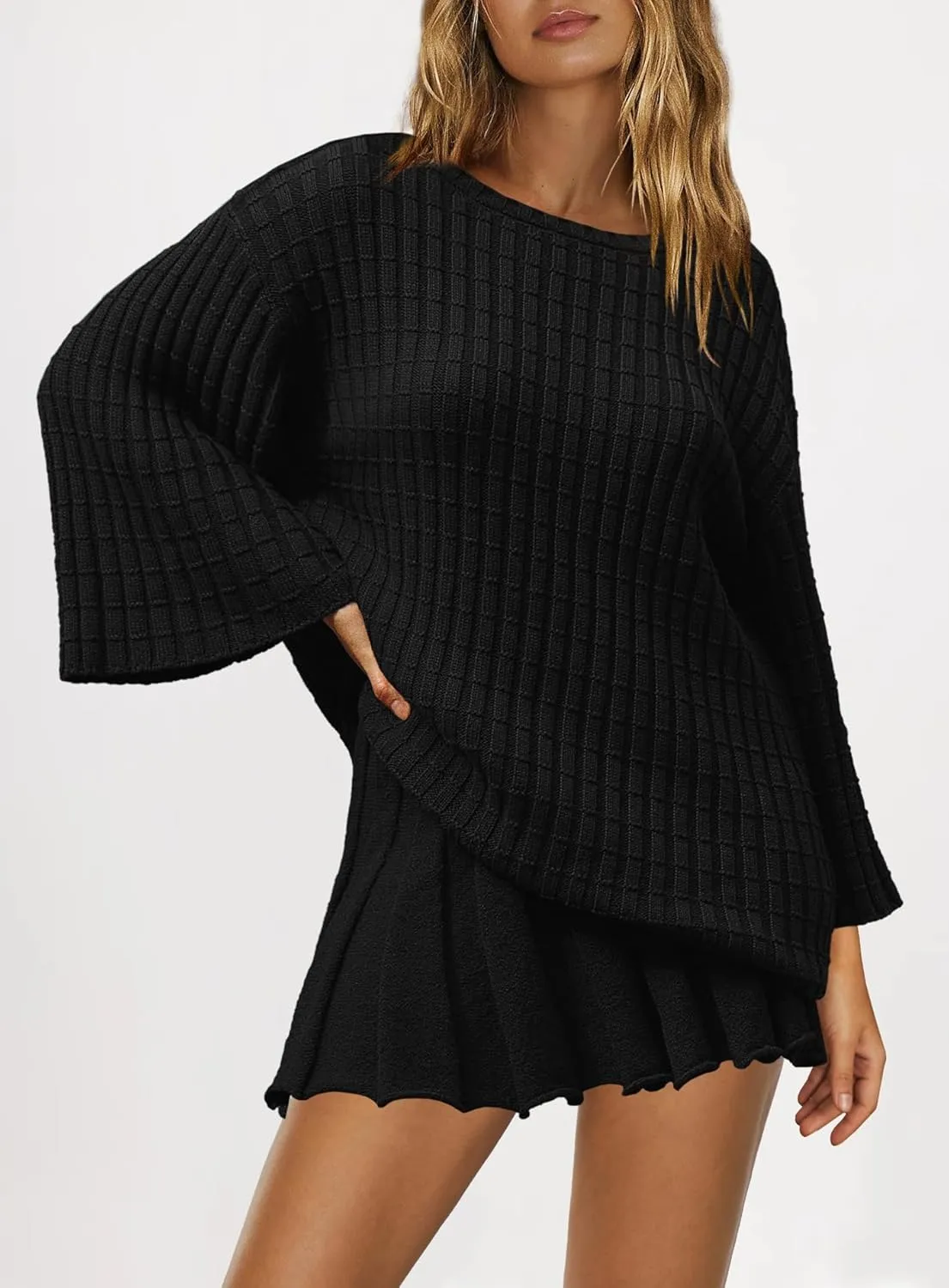 SENSERISE Womens Sweater Sets 2 Piece Outfits Long Sleeve Top and Skirts Set Loungewear Fall Clothes