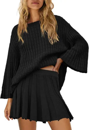 SENSERISE Womens Sweater Sets 2 Piece Outfits Long Sleeve Top and Skirts Set Loungewear Fall Clothes