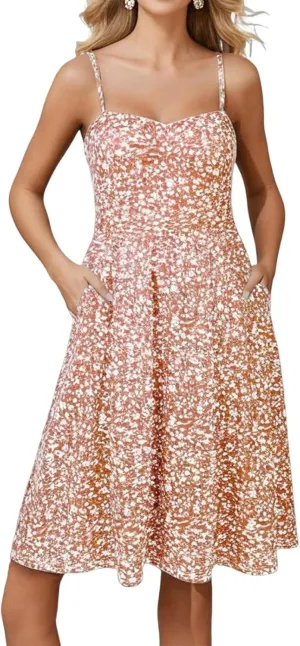 Sexy Summer Dresses for Women 2025 Spaghetti Strap Sleeveless Boho Floral Dress with Pockets Flowy A Line Midi Dress