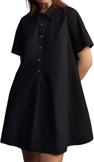 Short Sleeve Swing Tunic Mini Dress for Women Button Up Shirt Blouse Short Dress Summer Casual Flowy A Line Dress