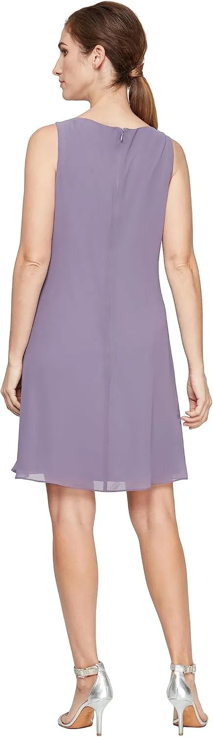 S.L. Fashions Women's Floral Foil Print Sheath Dress with Chiffon Capelet