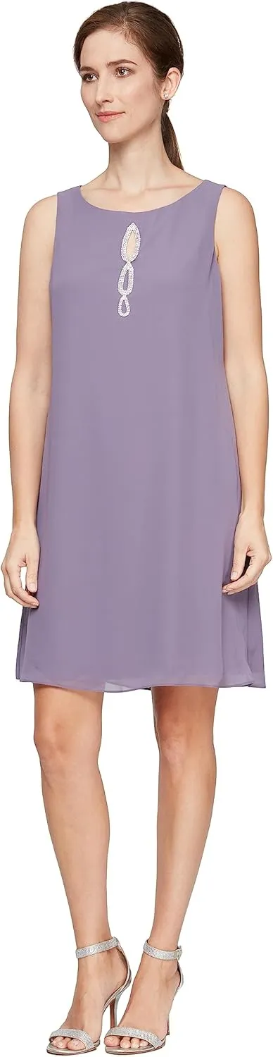 S.L. Fashions Women's Floral Foil Print Sheath Dress with Chiffon Capelet