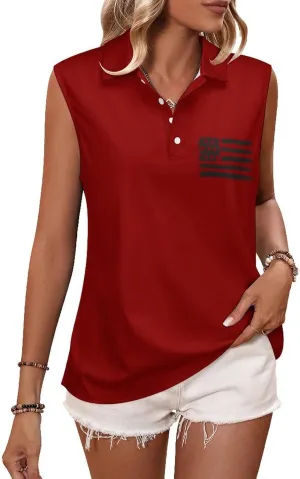 Sleeveless Shirts for Women American Flag V Neck Shirt Casual PO-LO Tank Top Pullover Quick Dry with Designs