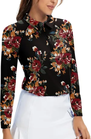 Soneven Womens Long Sleeve Golf Shirts Half Zip Moisture Wicking Print Golf Tops Tennis Shirts(XS-3XL)
