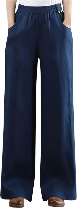 Straight Leg Pants for Women Linen Palazzo Lounge Pants Summer Slacks Loose Casual Wide Leg Trousers