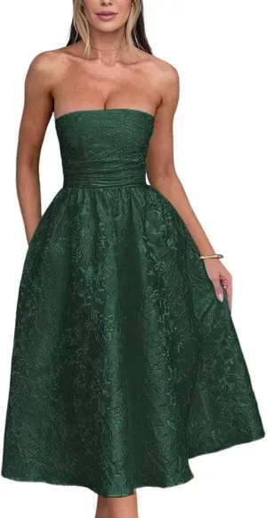 Strapless Jacquard Floral Prom Dresses Satin Corset Wedding Dress Midi Cocktail Pary Gown