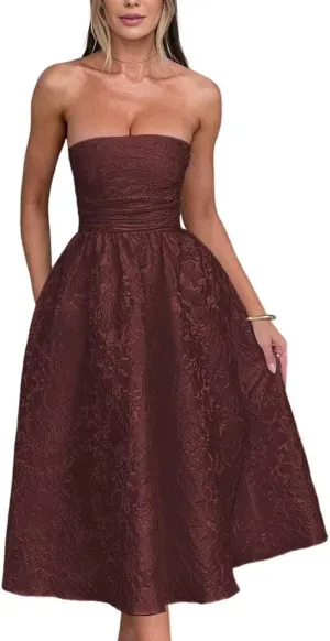 Strapless Jacquard Floral Prom Dresses Satin Corset Wedding Dress Midi Cocktail Pary Gown