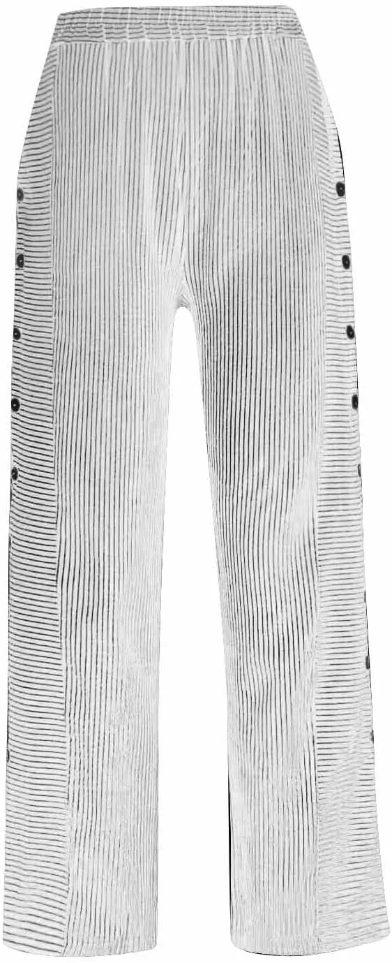 Striped Linen Pants Women Side Button High Waisted Straight Leg Pants Loose Fit Y2k Cotton Casual Pants with Pockets