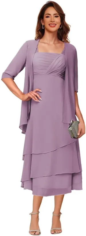 Stylefun Women's Mother of The Bride Dress for Wedding 2025 with Jacket 2 Piece Chiffon Formal Evening Dress CYM312