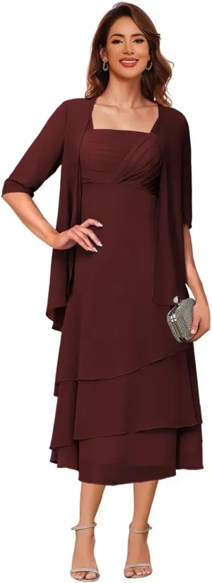 Stylefun Women's Mother of The Bride Dress for Wedding 2025 with Jacket 2 Piece Chiffon Formal Evening Dress CYM312