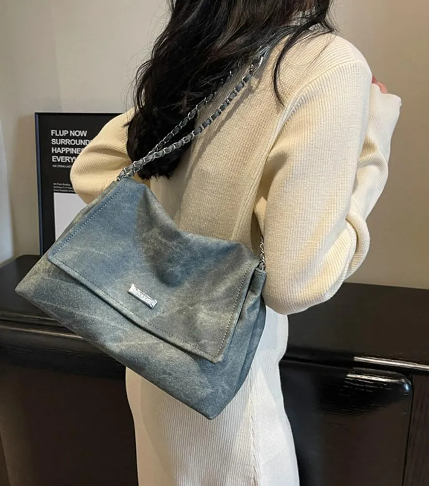 Suede Tote Bag Retro Vegan Leather Soft Shoulder Hobo Handbag Casual Stylish PU Purse Bags for Women Ladies