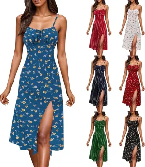 Summer Dresses for Women 2025 Polka Dot Dress Midi Dress Spaghetti Strap Slit Sundress Beach Vacation Clothes