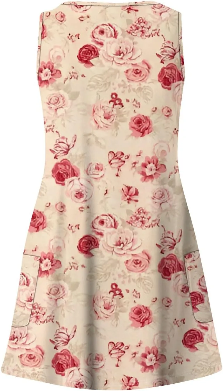 Summer Dresses for Women Casual Tshirt Tank Dresses Loose Flowy Sleeveless Mini Dress Beach Sundresses with Pockets
