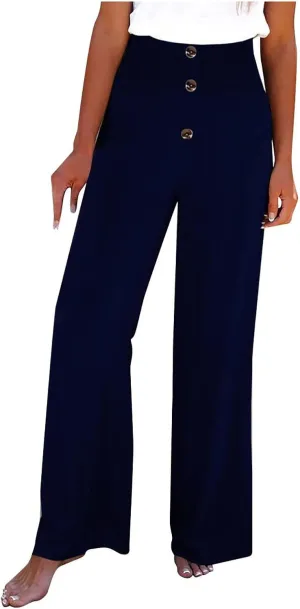 Summer Pants for Women Cotton Linen Button Down Wed Leg Pants High Waisted Lounge Trousers Soft Trendy Pants