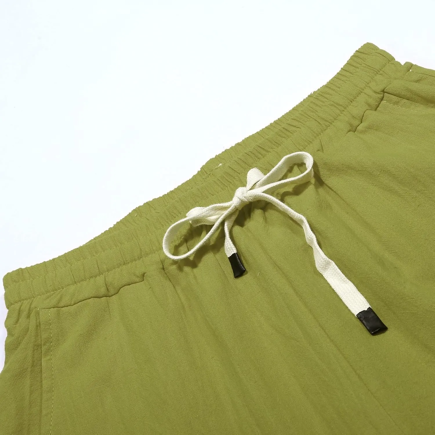 Summer Pants for Women Striped Side Button Pants Baggy Elastic Waist Straight Leg Trousers with Pockets