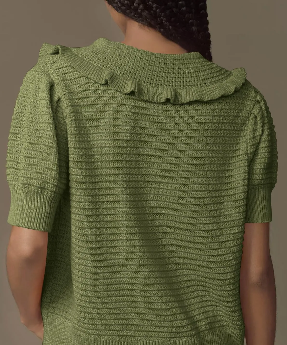 Summer Ruffle Collar Cardigan Sweater for Women Cute Short Sleeve Sweater Tops Button Open Front Cardigans