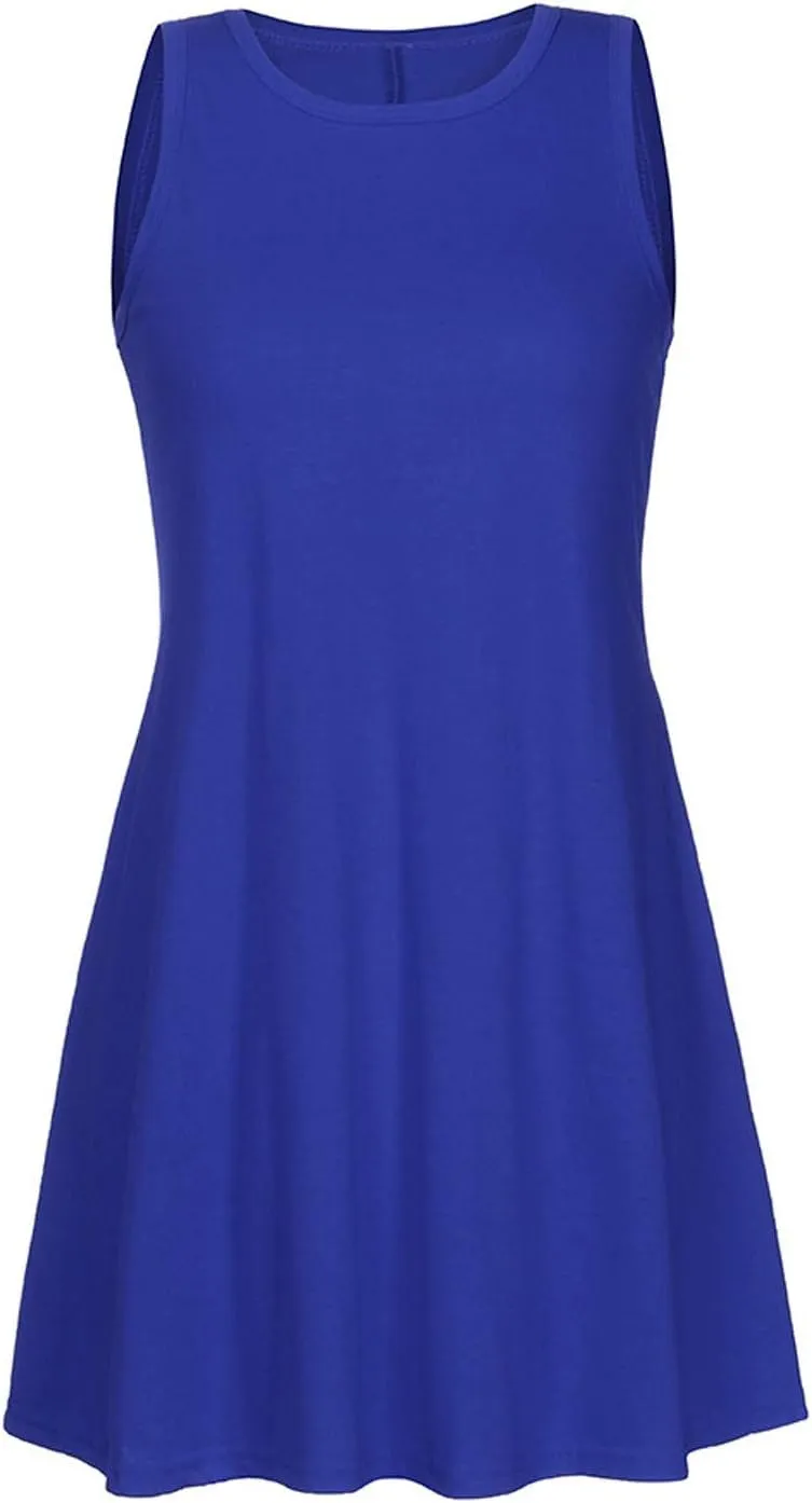 Sun Dresses for Women 2024 Summer Sleeveless Crew Neck Mini Dress Casual Loose Comfy Beach Tank Dress with Pockets