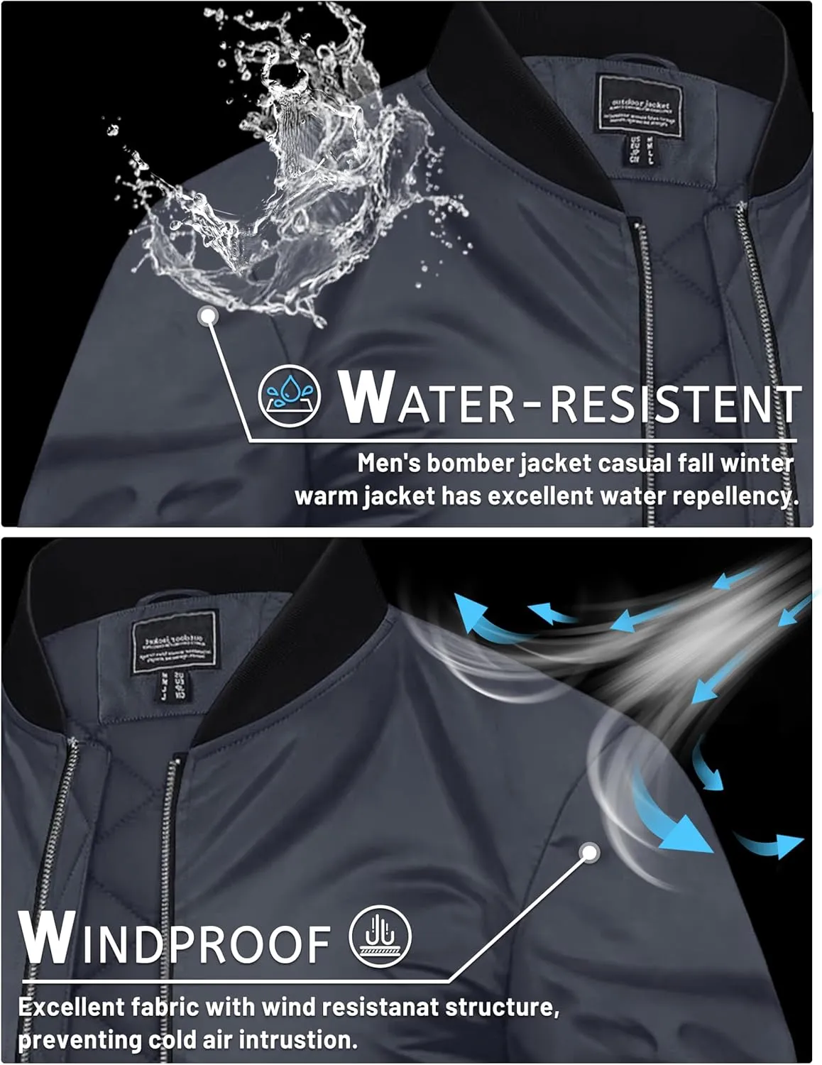 TACVASEN Mens Bomber Jackets Casual Fall Winter Warm Windbreaker Full Zip Windproof Outwear Padded Lined Coats