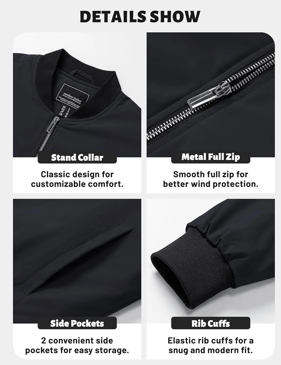 TACVASEN Mens Bomber Jackets Casual Fall Winter Warm Windbreaker Full Zip Windproof Outwear Padded Lined Coats