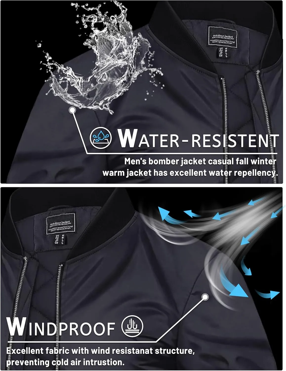 TACVASEN Mens Bomber Jackets Casual Fall Winter Warm Windbreaker Full Zip Windproof Outwear Padded Lined Coats