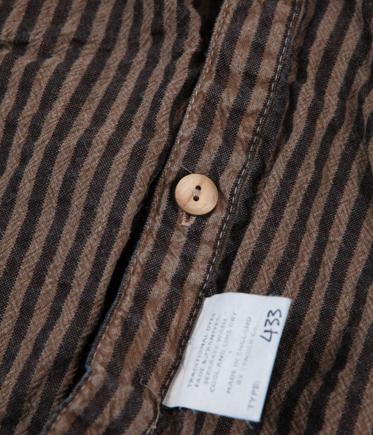 Tender Type 433 Raglan Wallaby Short Sleeve Shirt - Indigo Welsh Stripe Calico Walnut Dye