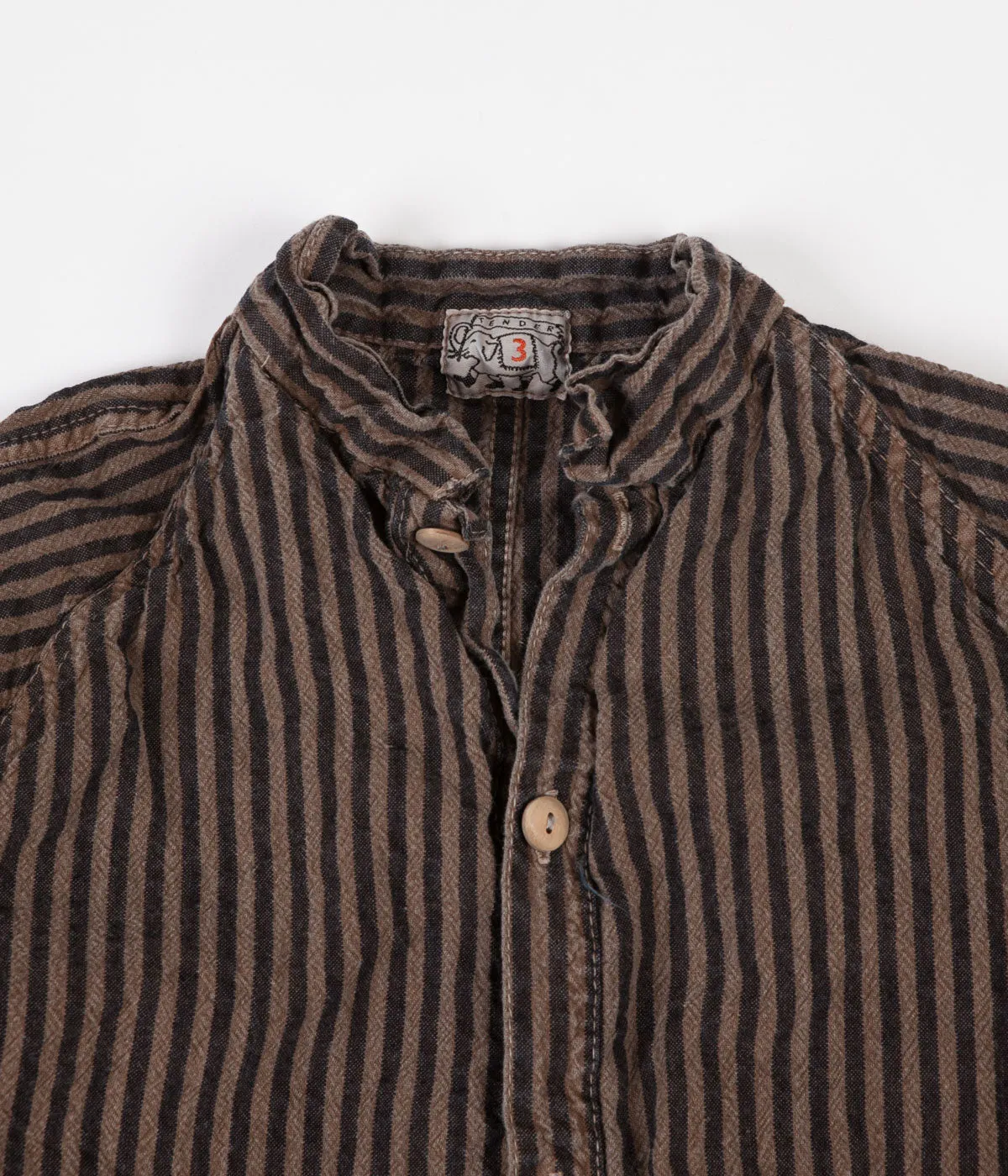 Tender Type 433 Raglan Wallaby Short Sleeve Shirt - Indigo Welsh Stripe Calico Walnut Dye