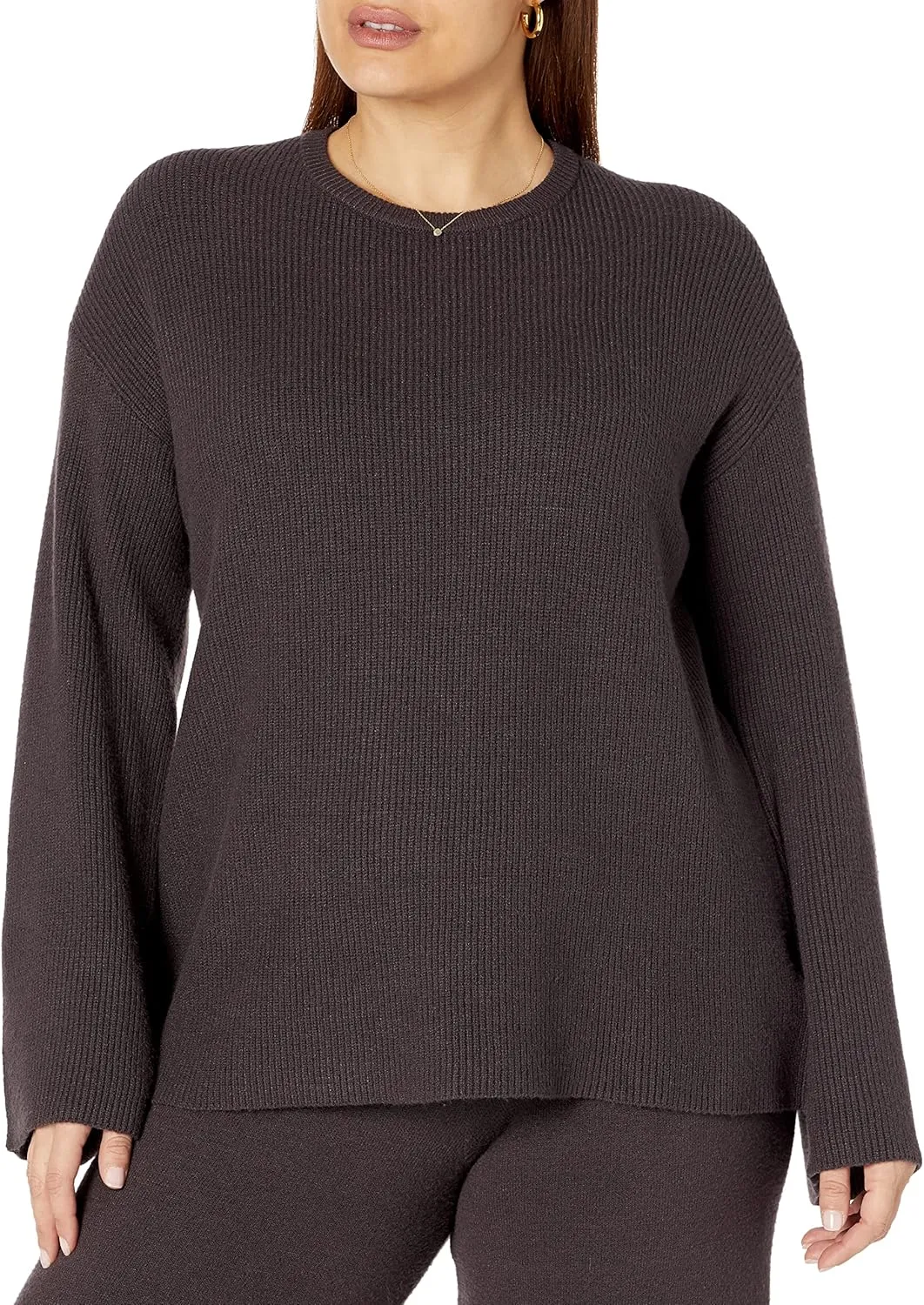 The Drop Women's Alice Crew-Neck Back-Slit Ribbed Pullover Sweater