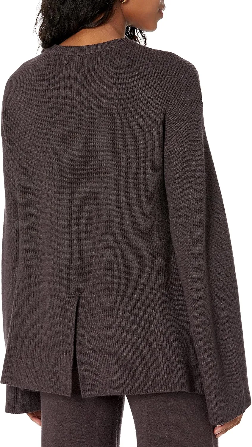 The Drop Women's Alice Crew-Neck Back-Slit Ribbed Pullover Sweater