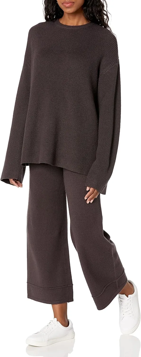 The Drop Women's Alice Crew-Neck Back-Slit Ribbed Pullover Sweater