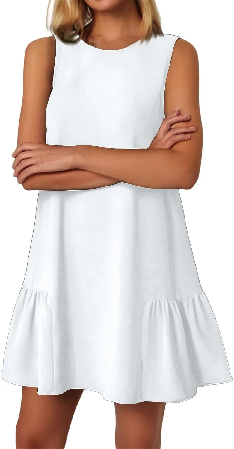 Tshirt Dress Women Summer Sleeveless Ruffle Hem Mini Dress Casual Crewneck T Shirt Dresses Cute Plain Sundresses 2025