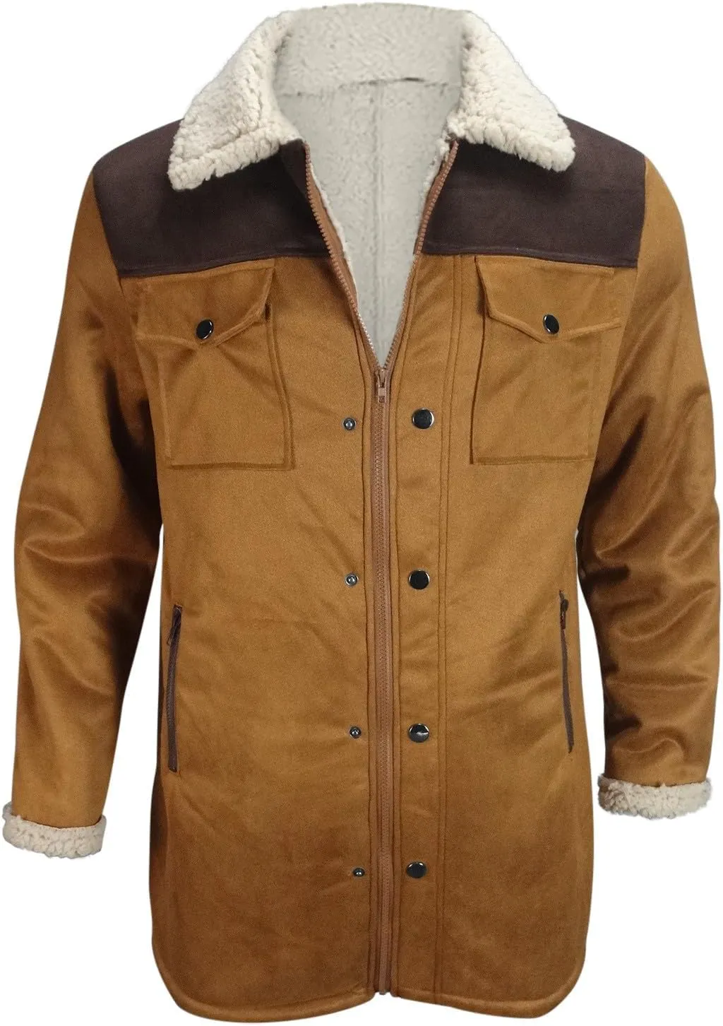 Uillui Shearling Coat Men Thickened Warm Fleece Suede Leather Trench Coats Winter Long Trench Coats Outdoor Sherpa Jacket