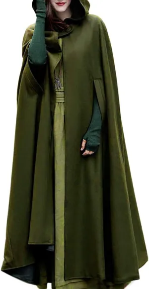 Unisex Hooded Cloak Cosplay Party Deluxe Cape Halloween Witch Costume for Women Men Fall Winter Trench Coats